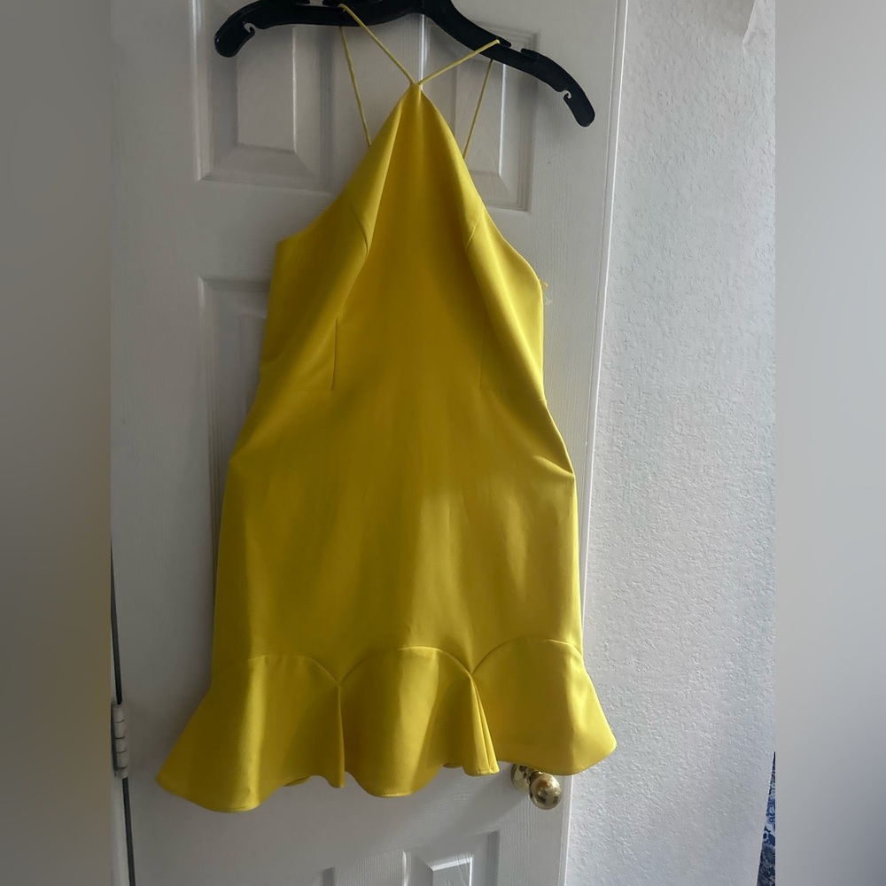 Aidan Mattox Yellow Ruffled Halter Mini Sundress